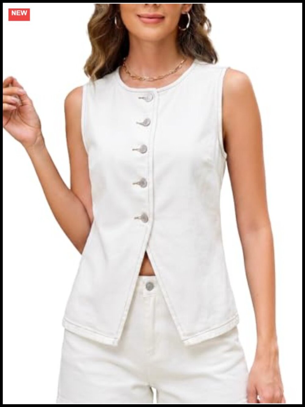 Women's Long Denim Vest, Sleeveless Waistcoat, Button Down Casual Layering Piece
